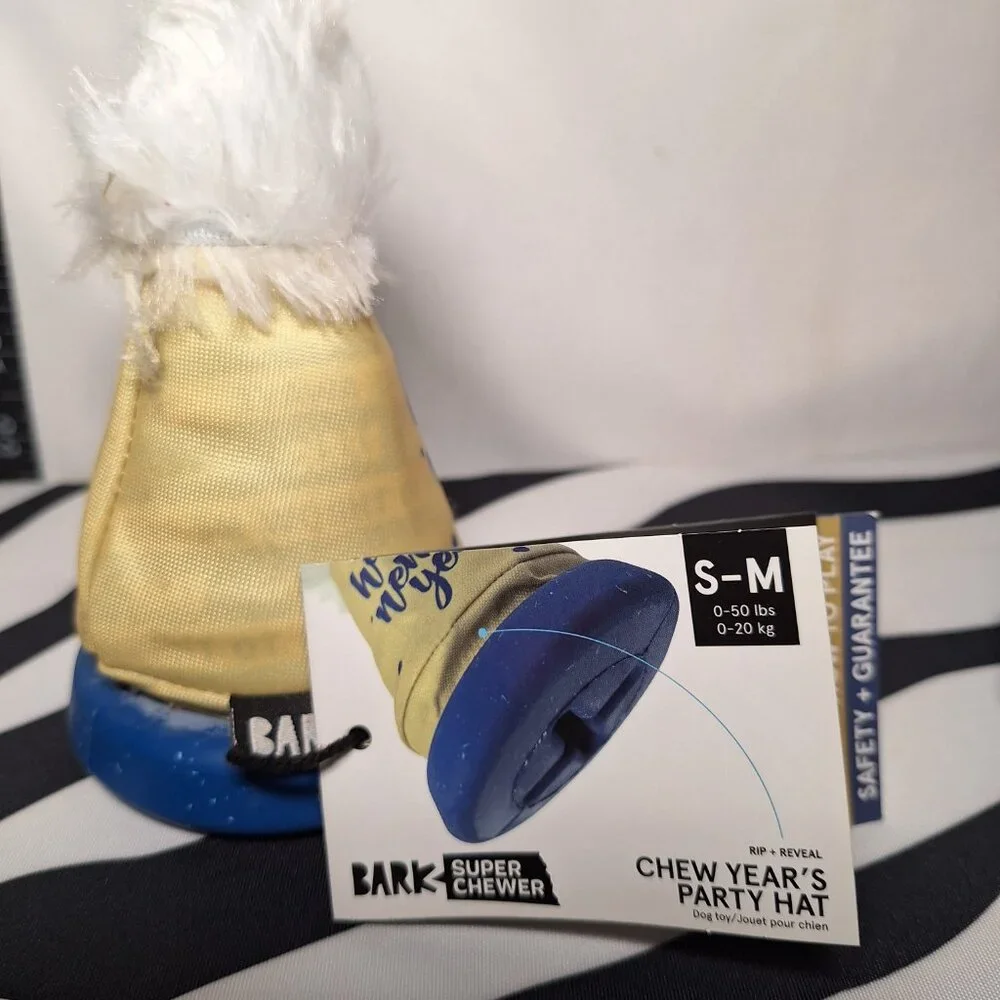 NWT Bark Super Chewer Chew Years Party Hat Dog Toy S-M